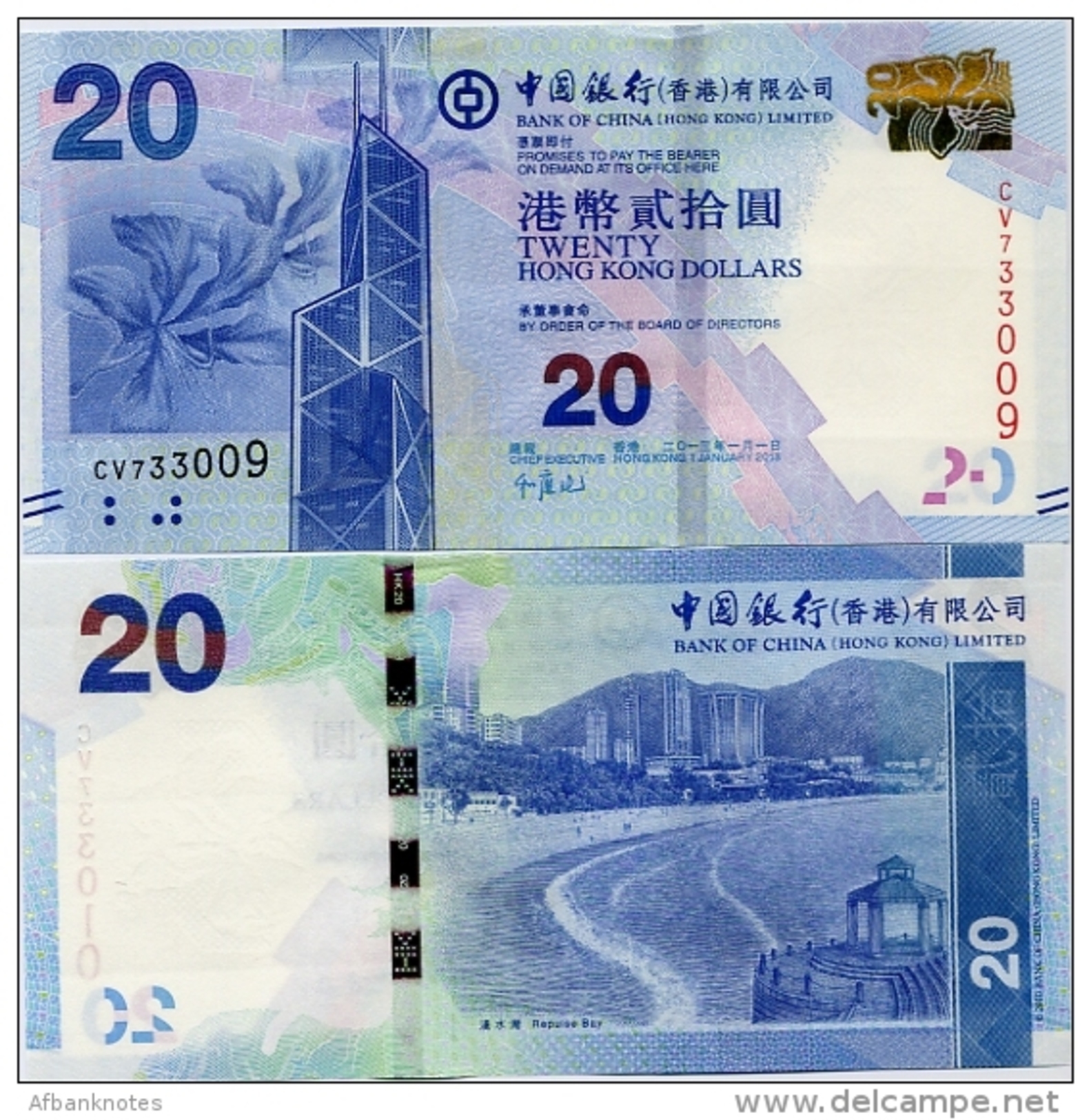 HONG KONG - BoC     20 Dollars     P-341c        1.1.2013         UNC - Hong Kong