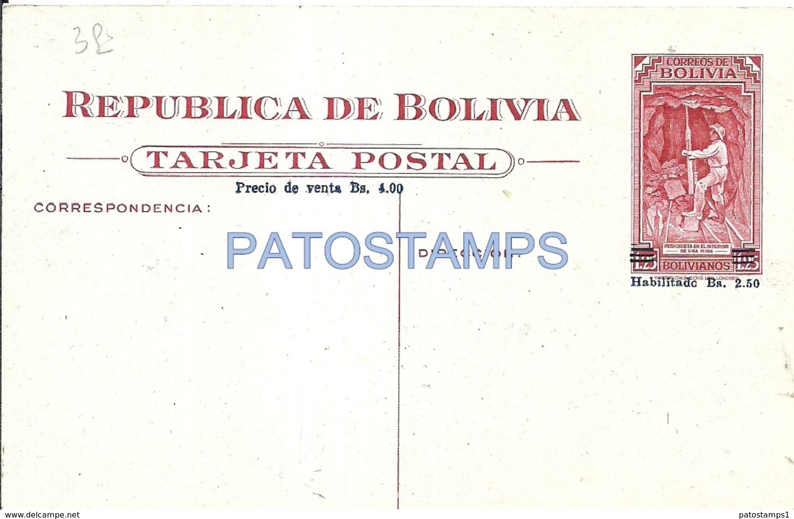 78745 BOLIVIALA TARIJA VISTA PARCIAL POSTAL STATIONERY POSTCARD - Bolivie