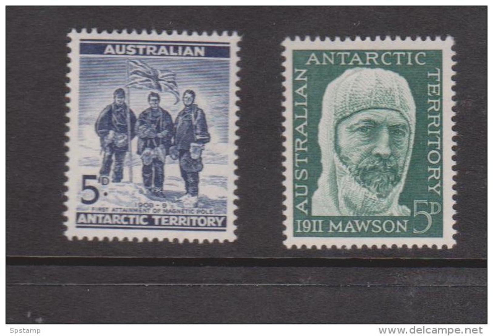 Australian Antarctic Territory 1961 5d Blue Explorers & 5d Green Mawson MNH - Unused Stamps