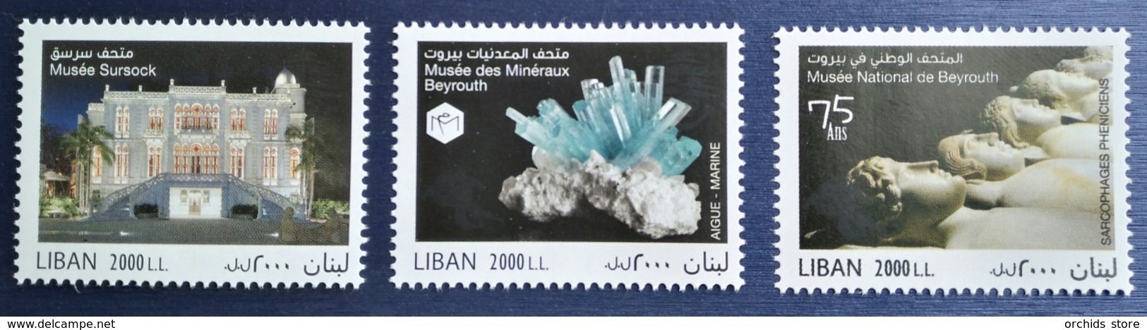 Lebanon 2017 Museums Intnl Day Issue - Complete Set 3v. MNH - Archeology, Minerals, Paintings Museums - Liban