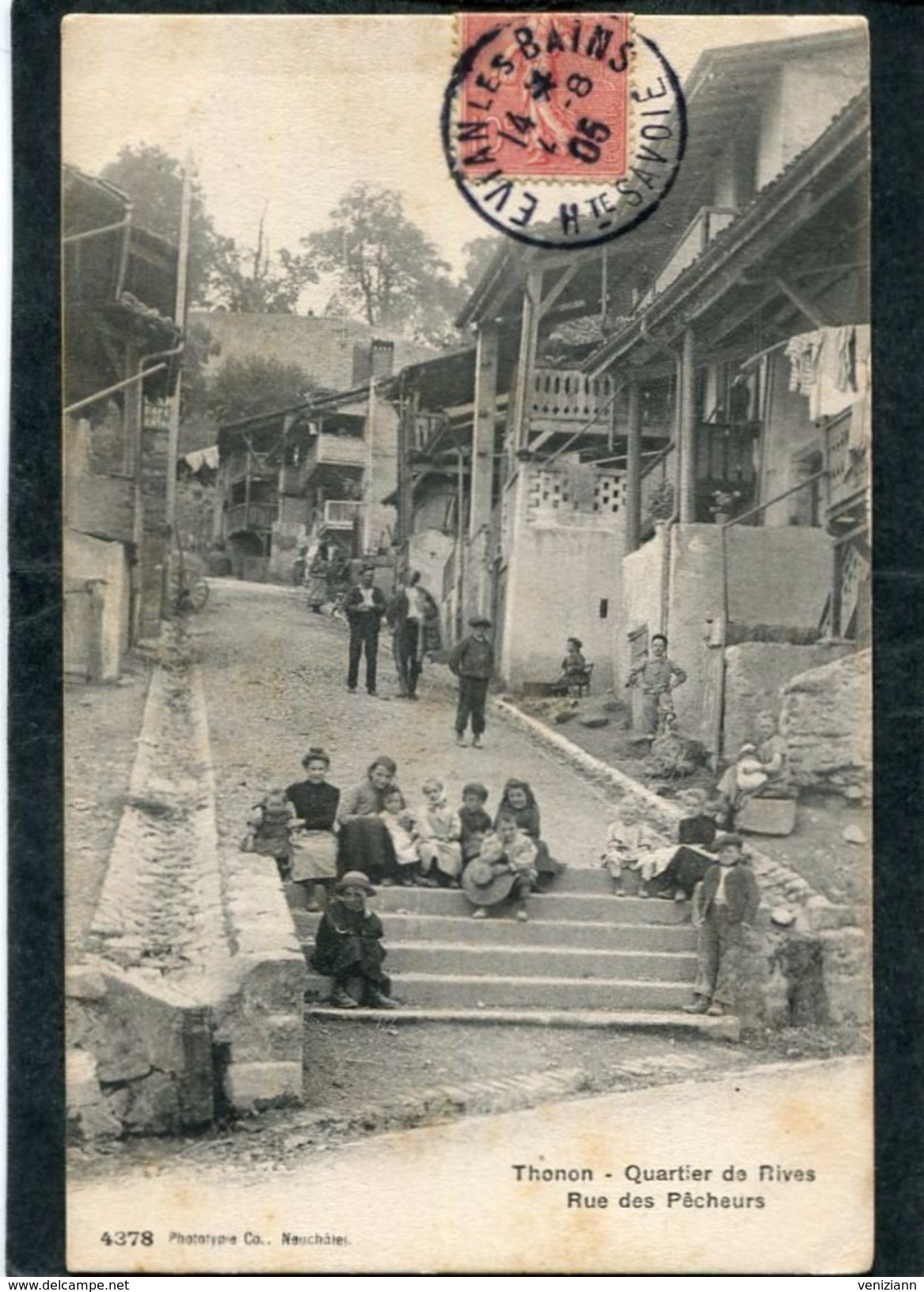 CPA - THONON - Quartier Des Rives - Rue Des Pêcheurs, Très Animé - Thonon-les-Bains