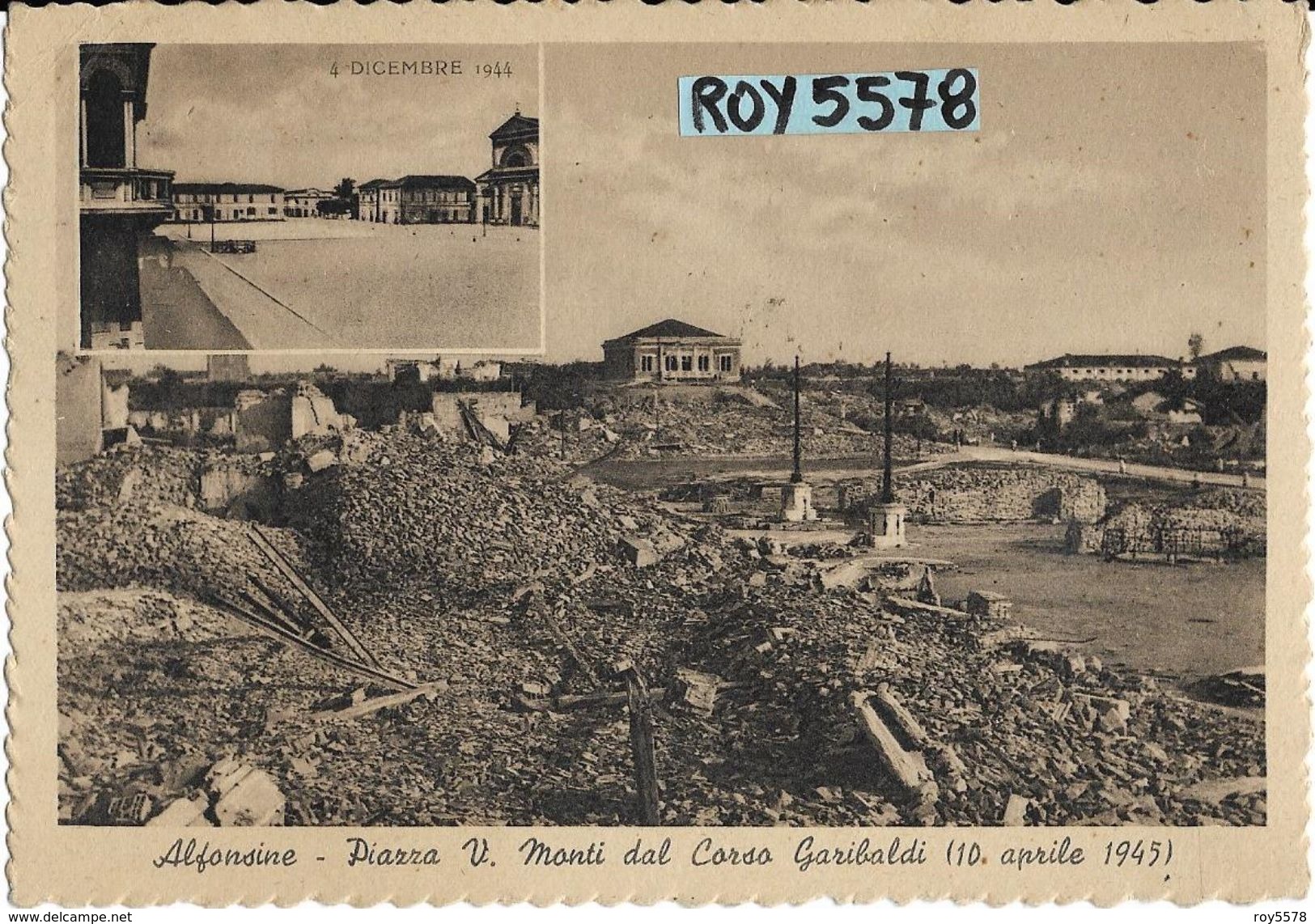 Emilia Romagna-ravenna-alfonsine Piazza V.monti Dal Corso Garibaldi Vedutina Anteguerra E Veduta Dopo Guerra Anni 40 - Altri & Non Classificati