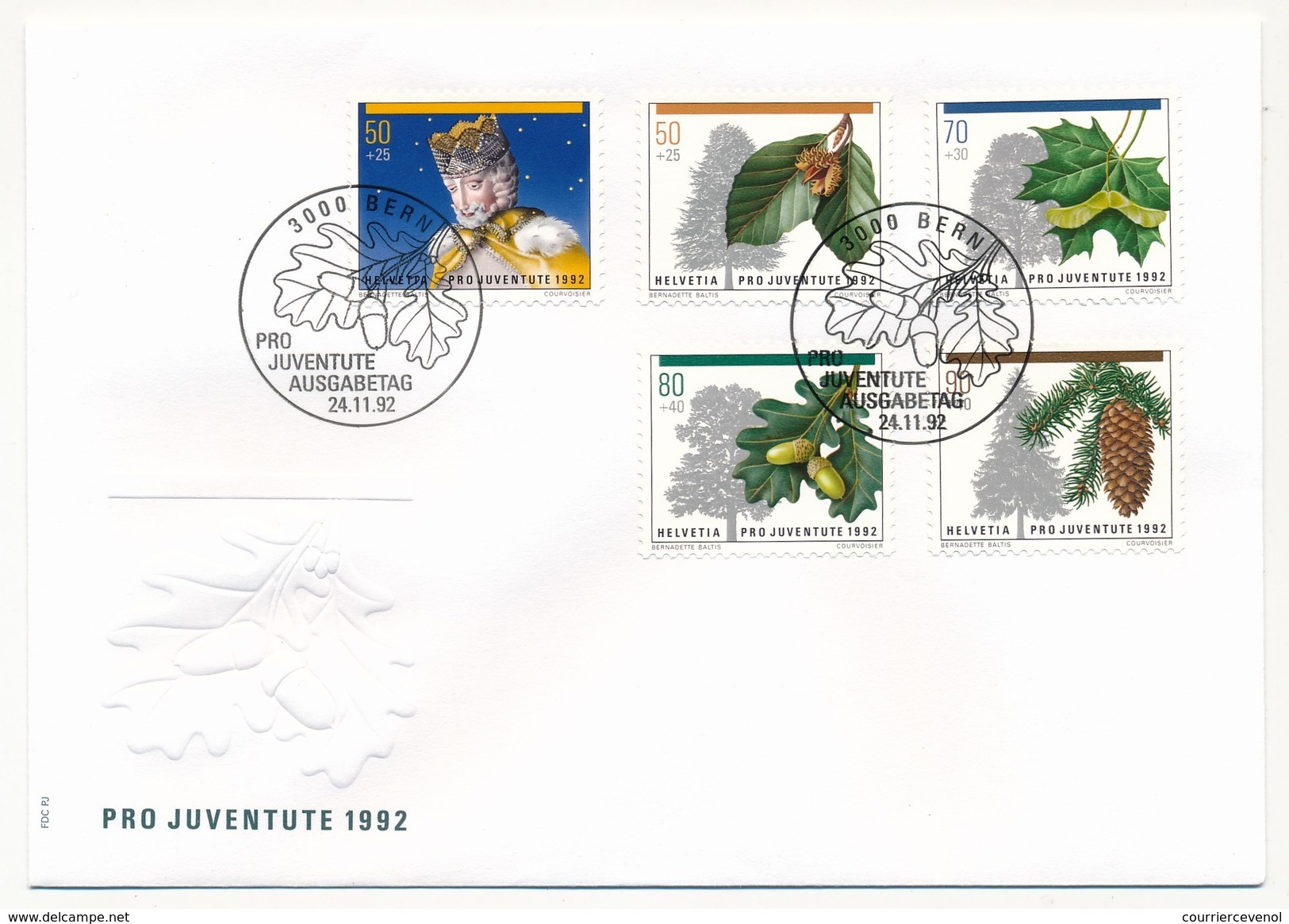 SUISSE - 6 Enveloppes FDC - Pro Juventute 1992 (Conifères) - Bern - 24/11/1992 - FDC