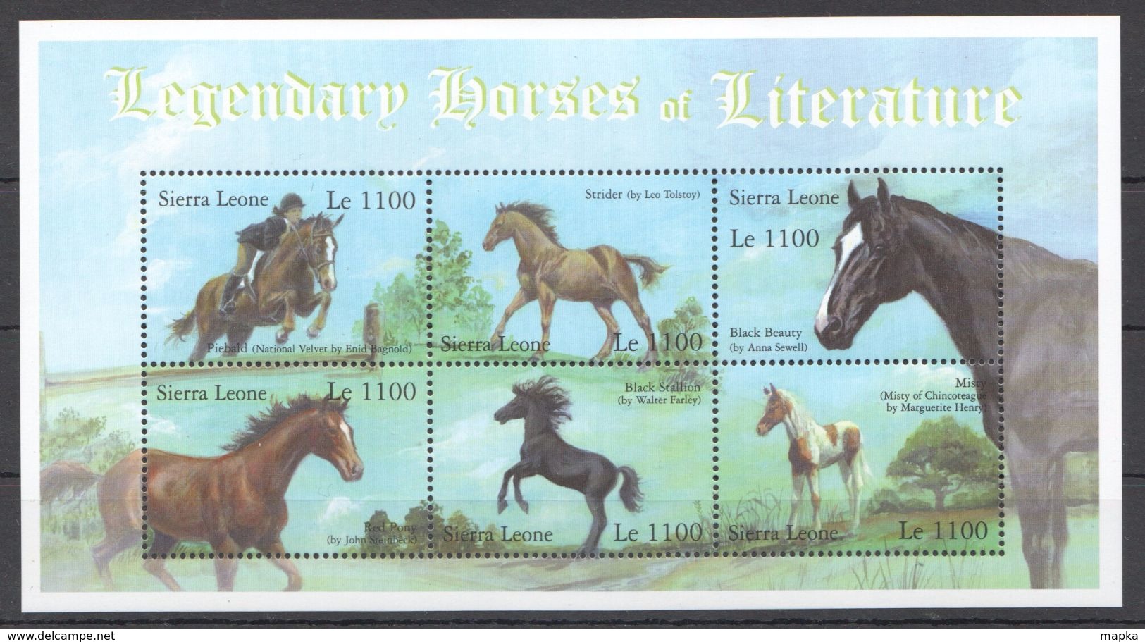 U150 SIERRA LEONE FAUNA FARM ANIMALS LEGENDARY HORSES OF LITERATURE 1KB MNH - Pferde