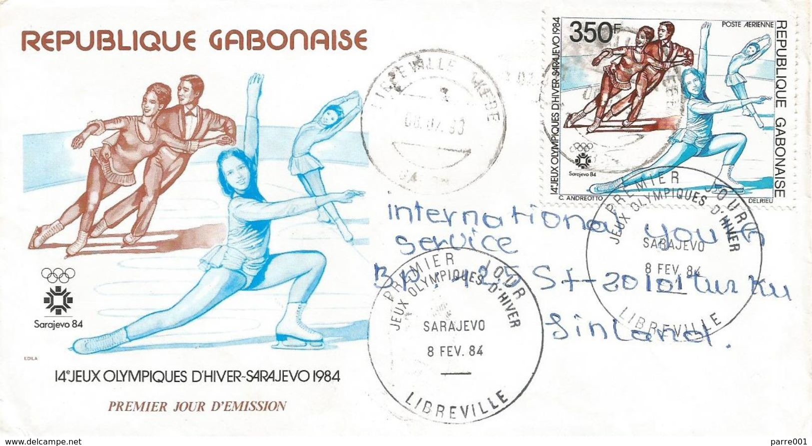 Gabon 1984 Libreville Olympic Games Sarajevo Figure Skating FDC Cover - Kunstschaatsen