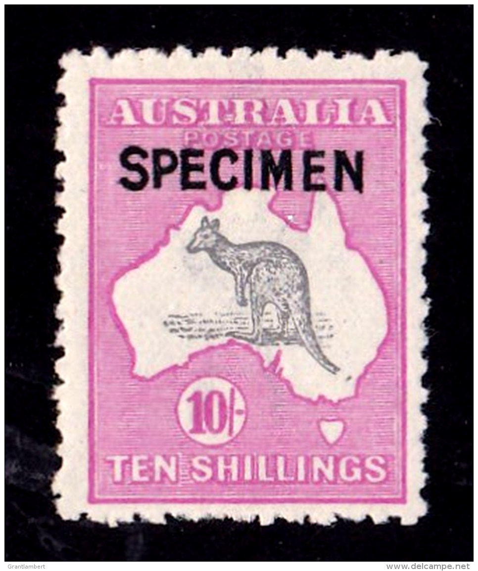 Australia 1917 Kangaroo 10/- 3rd Watermark SPECIMEN Type B MH - Broken Tail - Ongebruikt