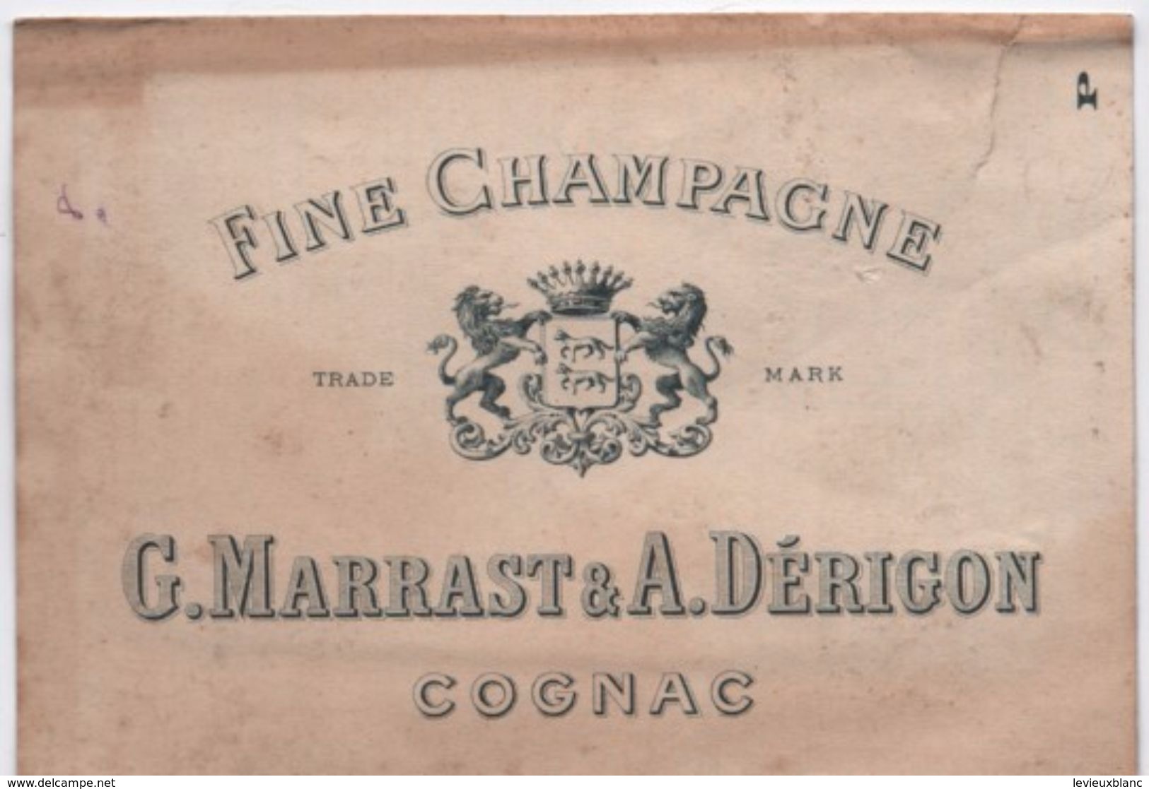 Carte Commerciale/ Cognac Fine Champagne/ G Marrast & A Dérigon/ Représentant/ ANGOULEME/ Vers 1900              OEN1 - Alkohol