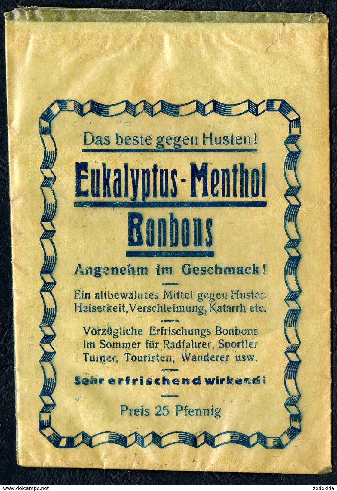 A7106 - Altes Etikett - Werbung - Tüte Eukalyptus Menthol Bonbon - Zuckerwaren Süßwaren - Sonstige & Ohne Zuordnung