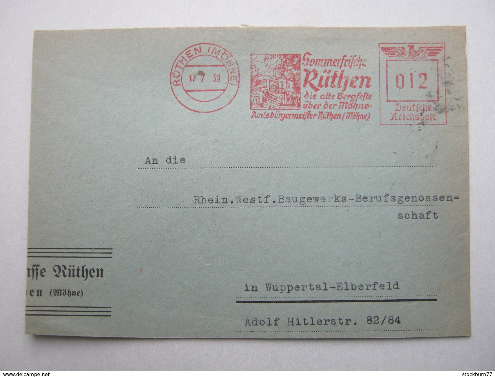 Firmen Freistempel , Meterstempel Auf Beleg Aus     Rüthen  1939 . Etwas Verkürzt - Briefe U. Dokumente