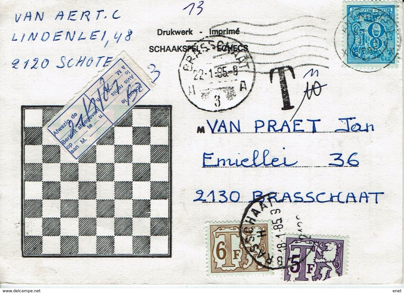 Belgie - T Strafport - Schaakcorrespondentiekaart - Stempel: Brasschaat - Other & Unclassified