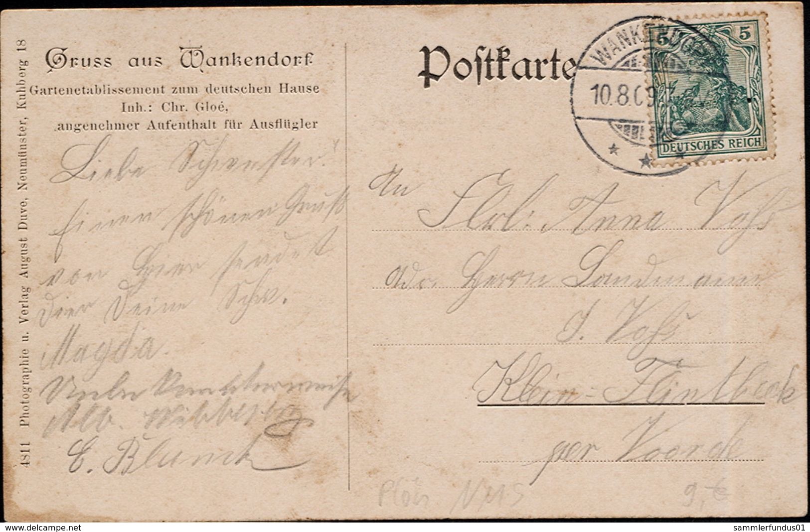 AK/CP Wankendorf  Etablissement Zum Deutschen Hause   Neumünster  Plön  Gel./circ.  1909    Erh./Cond.  2/2-   Nr. 00116 - Neumünster