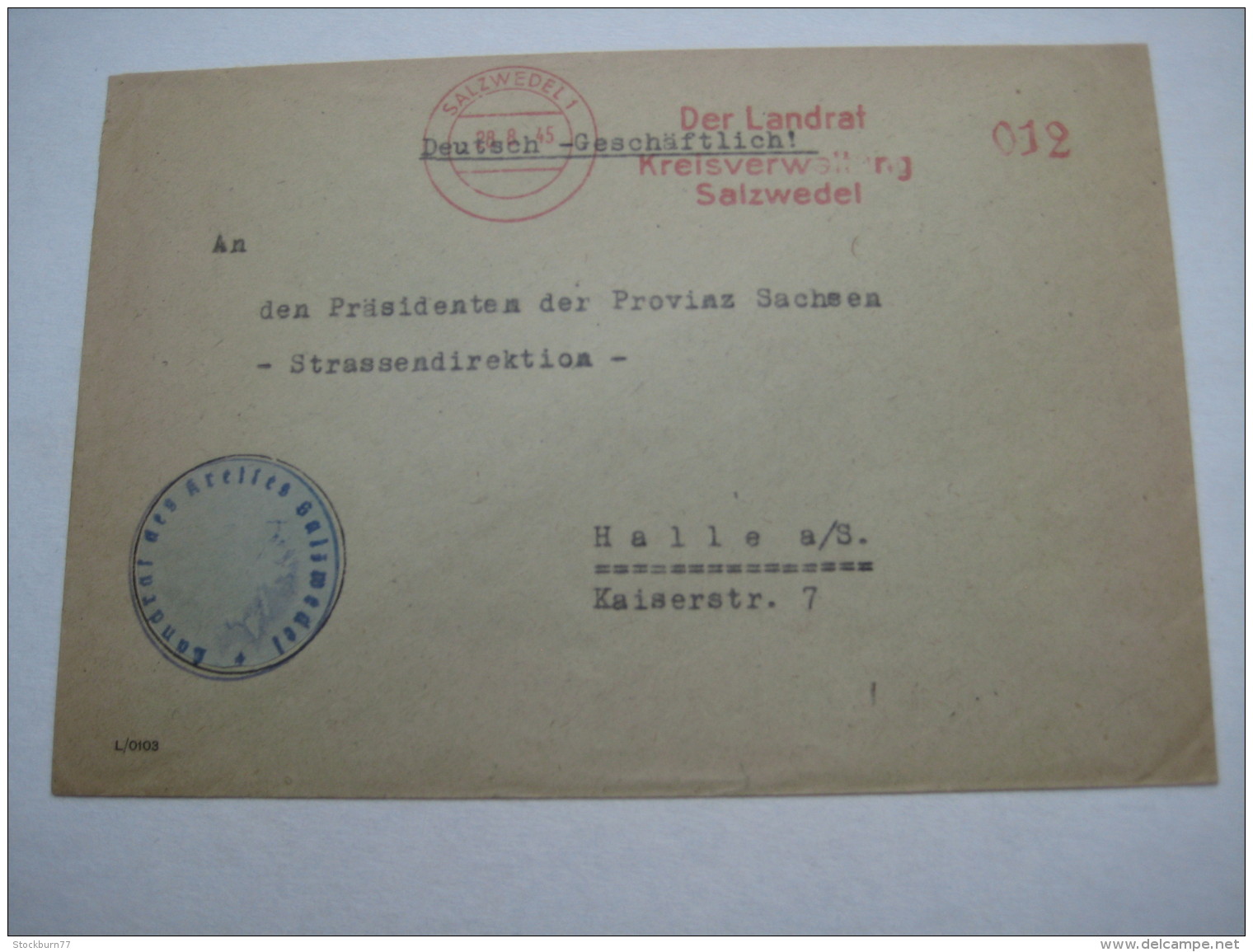 Firmen Freistempel , Meterstempel Auf Beleg Aus     Salzgwedel  1945 - Sonstige & Ohne Zuordnung