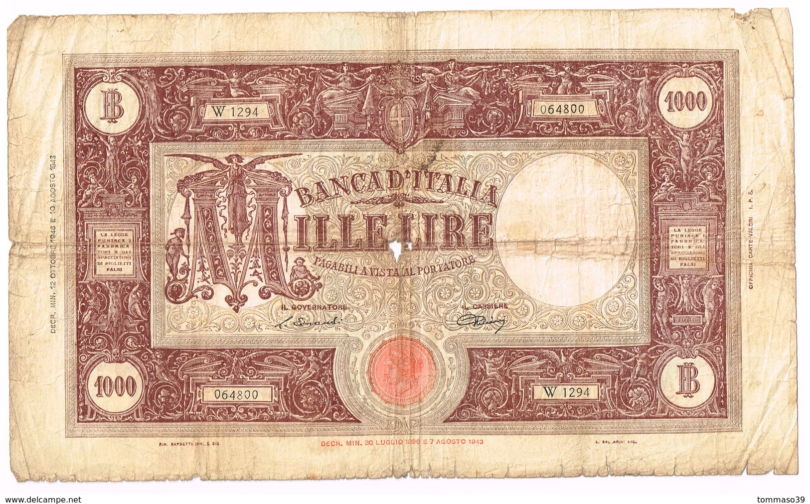 3 Banconote GRANDE M (1000 Lire) 1943 E 1947 - 1000 Lire