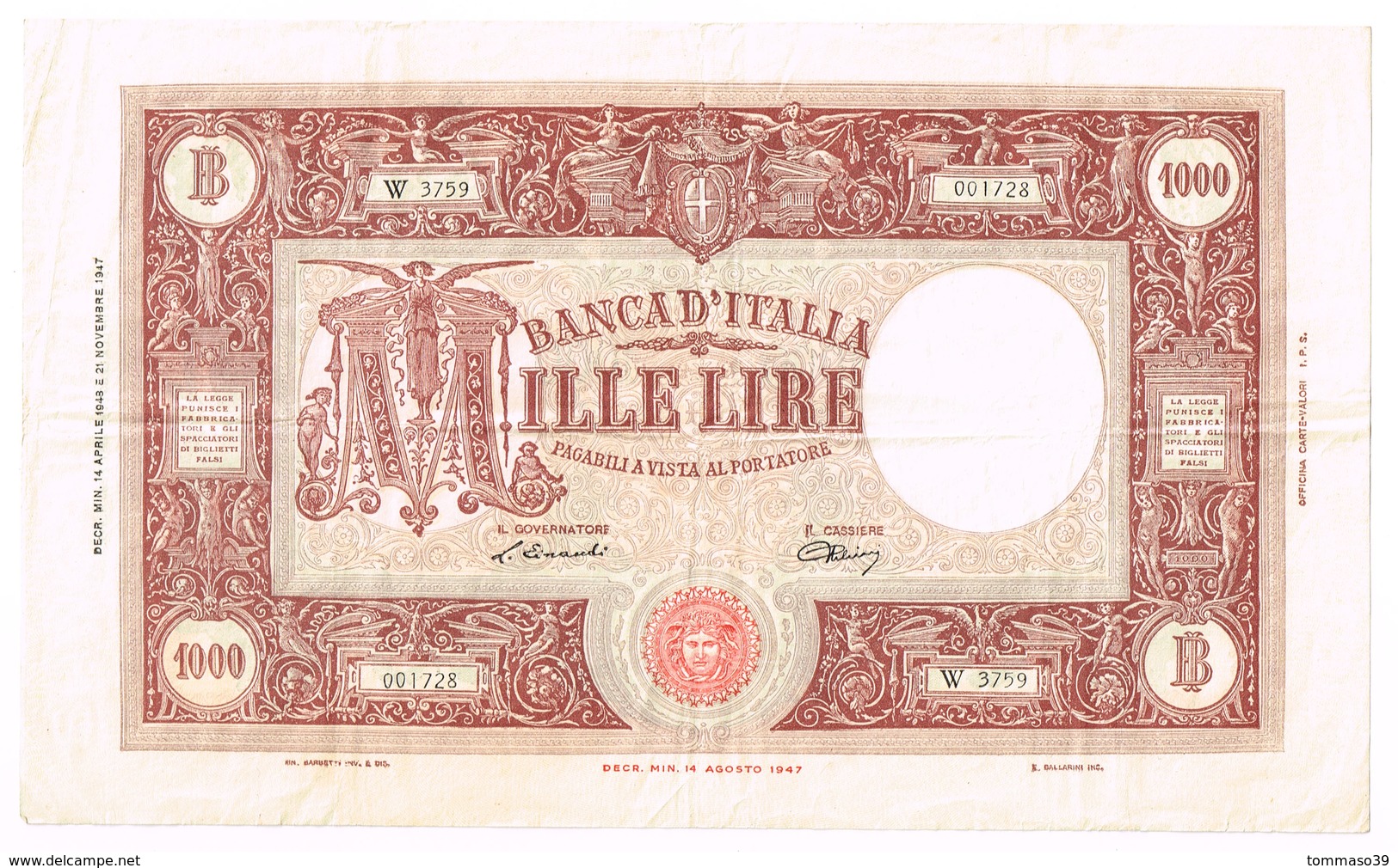 3 Banconote GRANDE M (1000 Lire) 1943 E 1947 - 1000 Lire