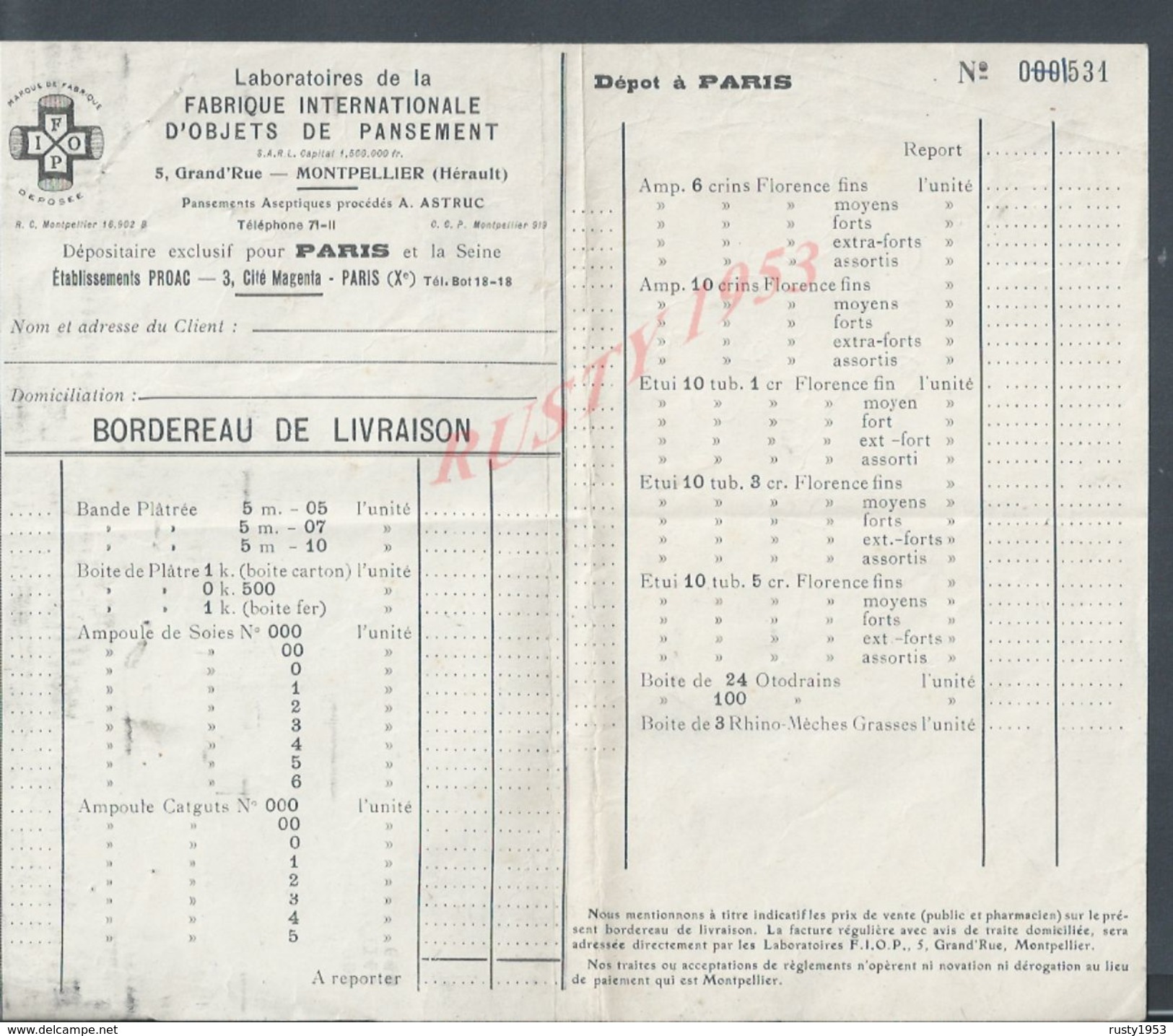 LABORATOIRES DE LA FABRIQUE OBJETS DE PANSEMENT À MOTPELLIER DEPOT À PARIS CITÉ MAGENTA BOULEVARD BOURDON : - Autres & Non Classés