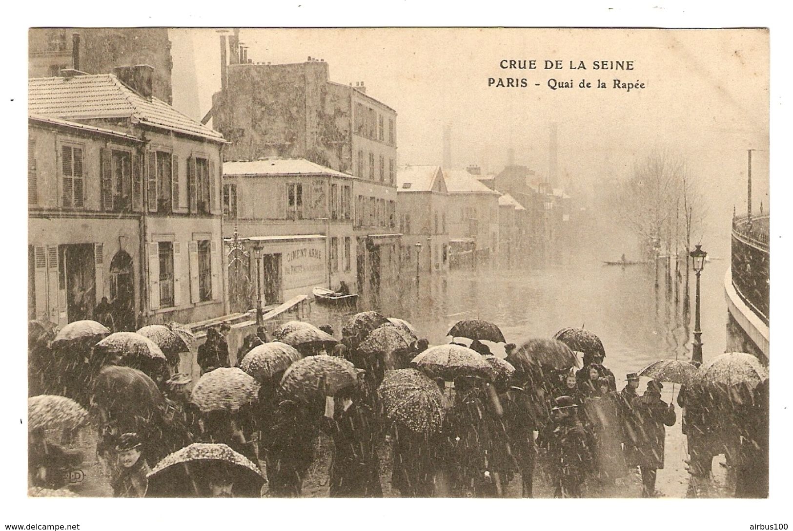 75 - PARIS INONDATIONS CRUE DE LA SEINE QUAI DE LA RAPÉE - PARAPLUIE - 2 Scans - - Paris Flood, 1910