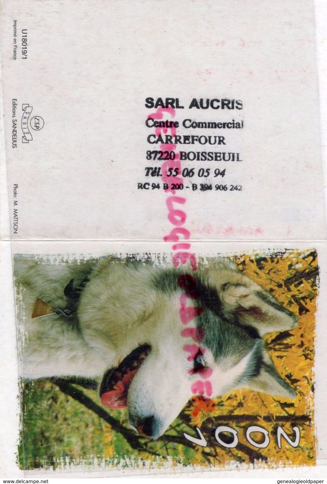 87 - BOISSEUIL - PETIT CALENDRIER 2001- CACHET SARL AUCRIS - CARREFOUR CENTRE COMMERCIAL - CHIEN HUSKY - Tamaño Grande : 2001-...