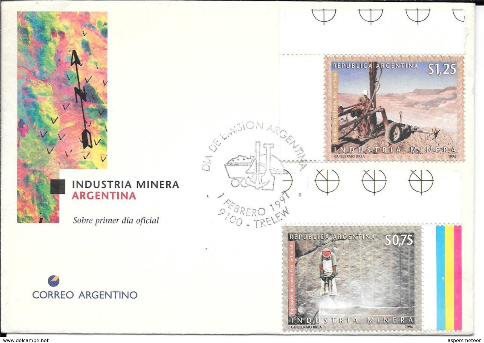 INDUSTRIA MINERA ARGENTINA  FDC ARGENTINA  SOBRE RARA CABECERA TRELEW L'ARGENTINE MINING MINE MINES MINAS - Mineralen