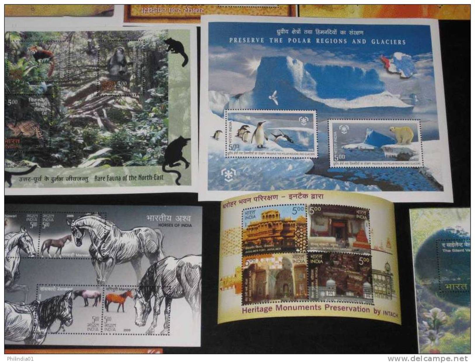 India 2009 Year Pack Of 12 Whale Wild Life Railway Textile Polar Painting Horses Architecture Animal M/s MNH Inde Indien - Années Complètes