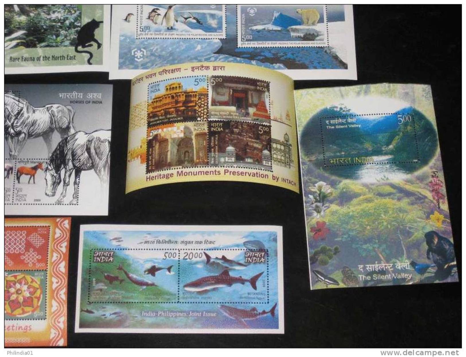 India 2009 Year Pack of 12 Whale Wild Life Railway Textile Polar Painting Horses Architecture Animal M/s MNH Inde Indien