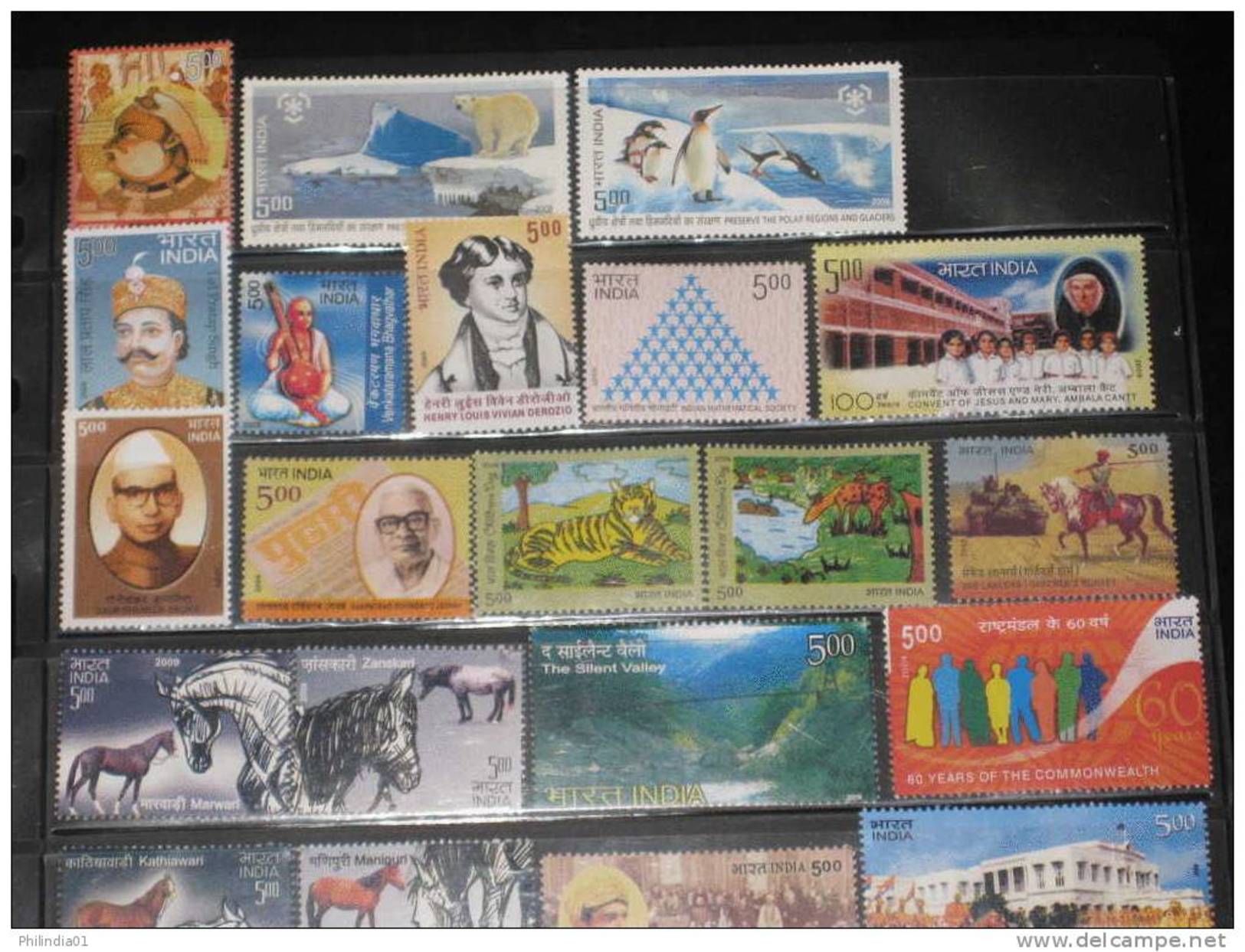 India 2009 Year Pack Of 107 Stamps Gandhi Horses Polar Antactica Animal Cinema Scout Police Spices Whale MNH Inde Indien - Annate Complete