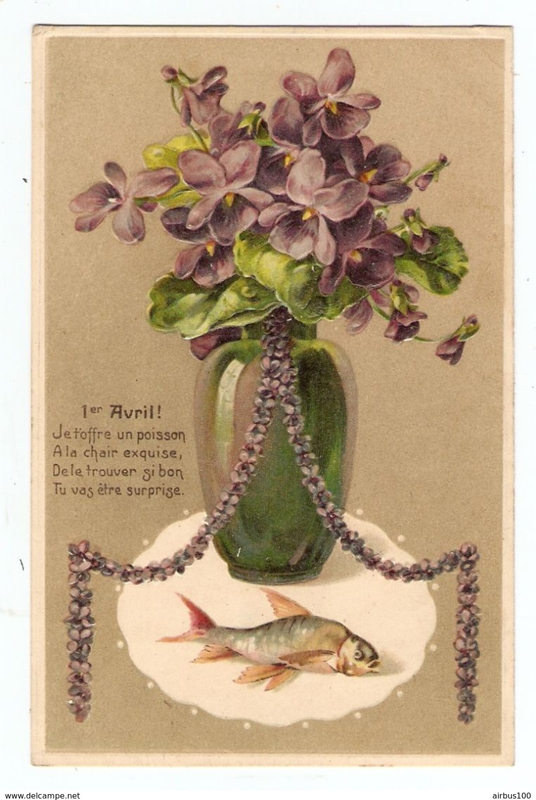 CPA 1er AVRIL POISSON D'AVRIL - JE T'OFFRE UN POISSON A LA CHAIR - POT DE FLEURS - CARTE GAUFRÉ - MBR - 1 Er APRIL - 2 - 1er Avril - Poisson D'avril