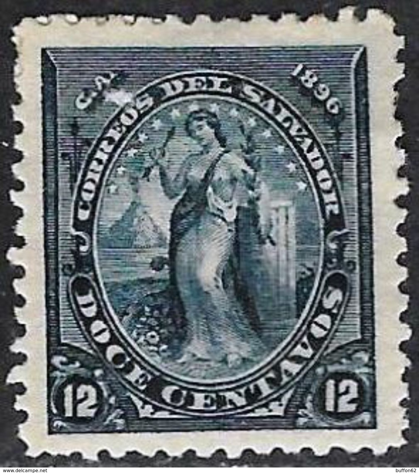 El Salvador (1896) Volcan Santa Ana Volcano. Déesse De La Paix. Peace Topless Goddess. Mint Hinged. Neuf Avec Charnière. - Volcanes