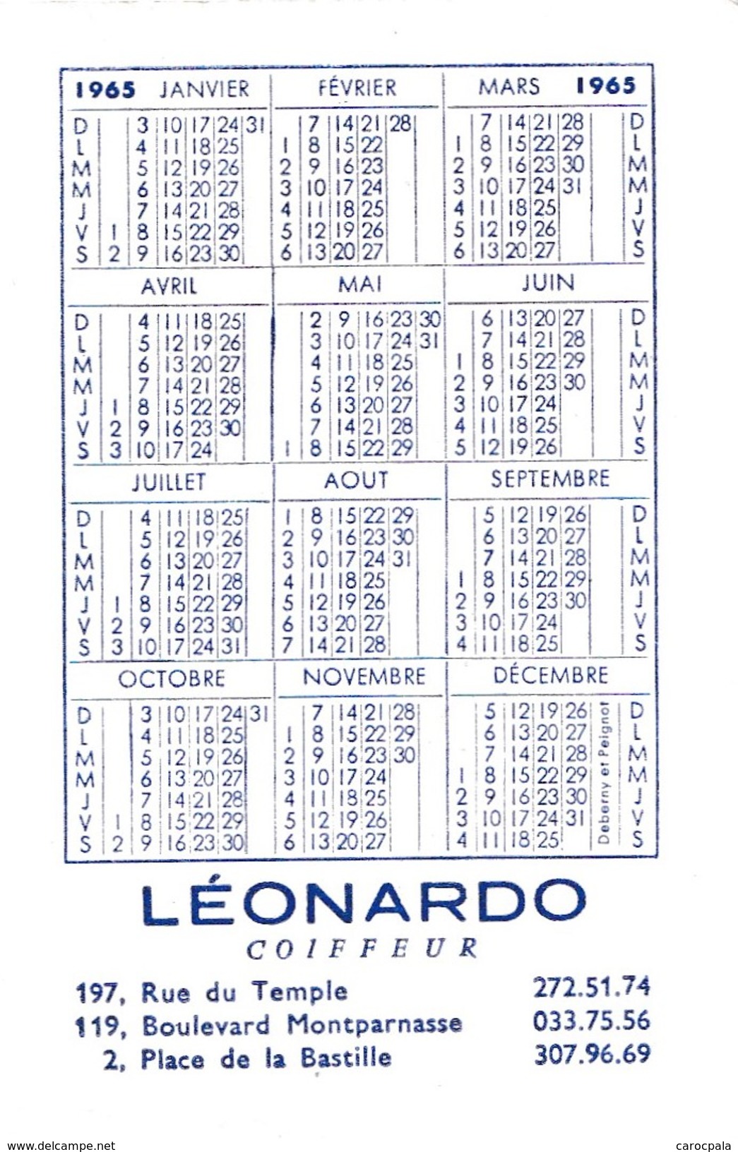 Calendrier 1965 LEONARDO COIFFEUR / ROMY SCHNEIDER - Petit Format : 1961-70