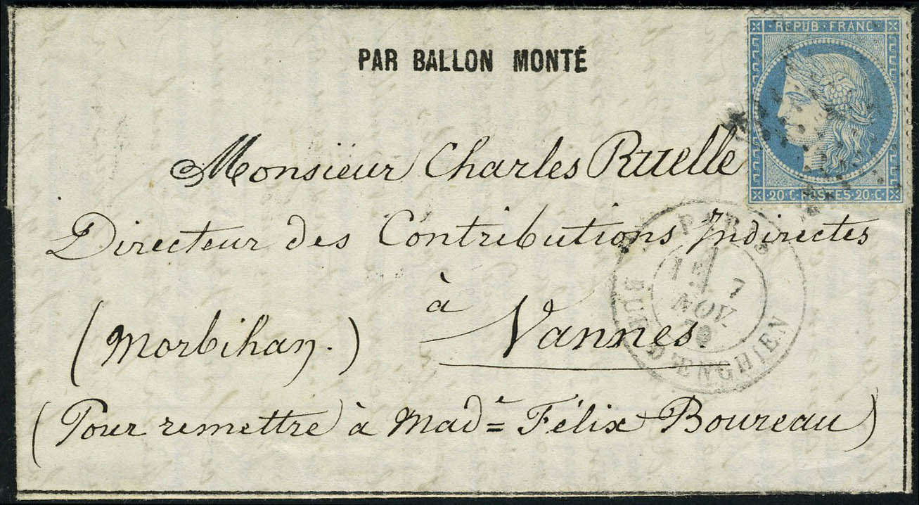 Lettre La Gironde, Lettre Journal Journal Poste N° 2 Du 6 Novembre 1870 Càd Paris R D'Enghien 7 Nov 70, Pour Vannes, Arr - Otros & Sin Clasificación