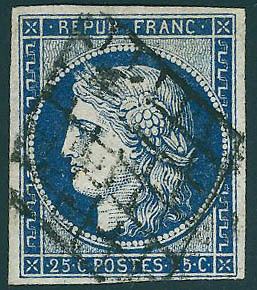 Oblitéré N° 4 + 4a, 25c Bleu Et Bleu Foncé, T.B. - Otros & Sin Clasificación