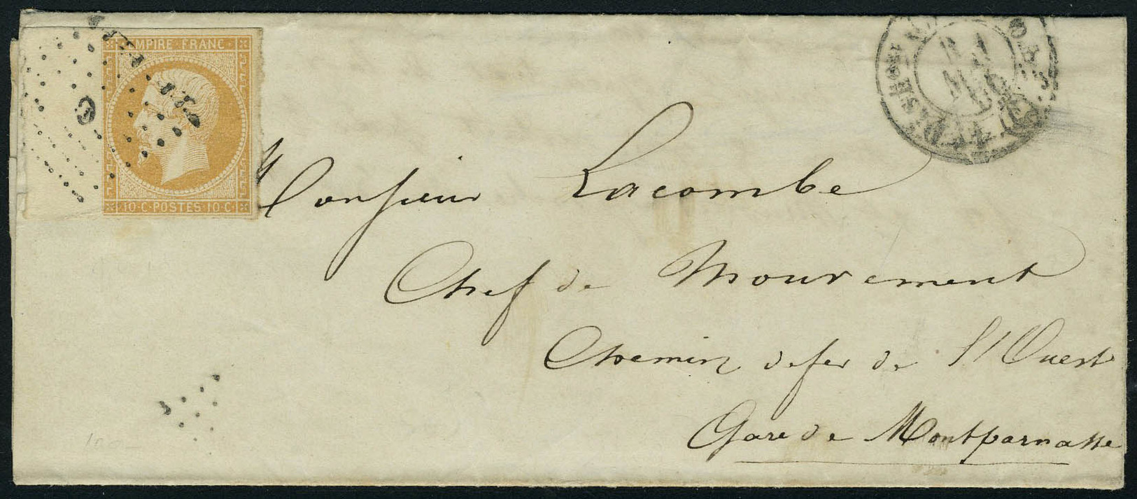 Lettre N° 13A, 10c Bistre Sur L Obl Los C Baton Et Càd Diston (c) 3 Mai 1856 Pour Paris, Grand Bd, Superbe - Other & Unclassified