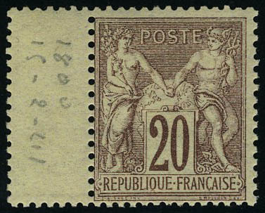 Neuf Sans Charnière N° 67, 20c Brun Lilas Type I, Bdf, T.B. - Sonstige & Ohne Zuordnung