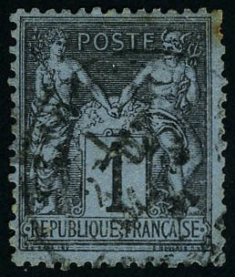 Oblitéré N° 84, 1c Noir Sur Bleu De Prusse, Bon Centrage, 1 Dent Lég Courte Comme Souvent T.B. Signé - Altri & Non Classificati