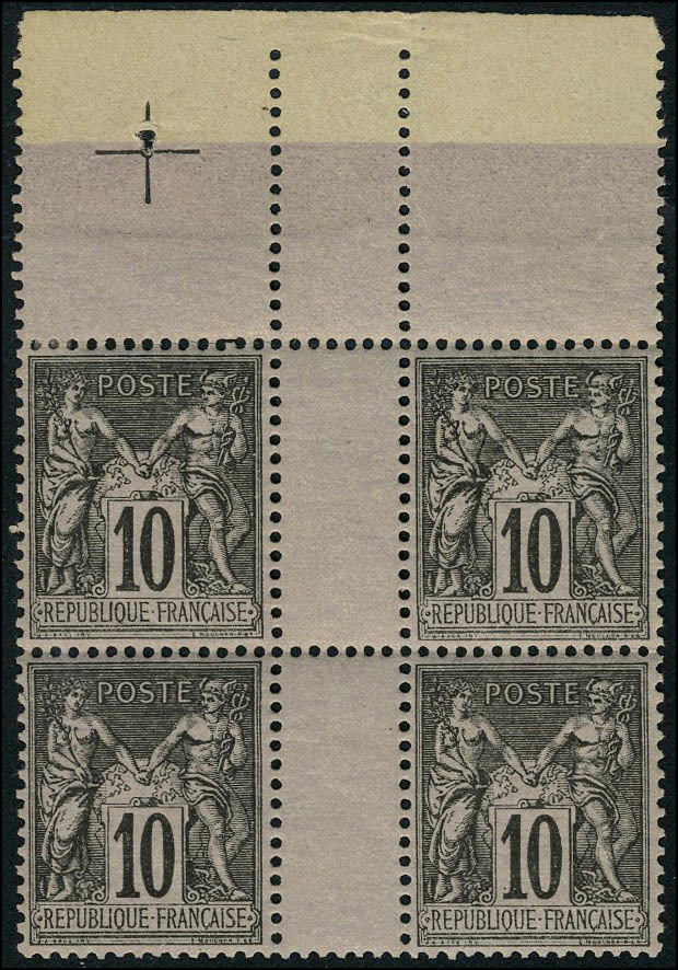Neuf Sans Charnière N° 89, 10c Noir Sur Lilas, Bloc De4, Sans Millesime, T.B. - Other & Unclassified