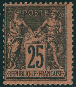 Neuf Avec Charnière N° 91, 25c Noir Sur Rouge, T.B. Signé JF Brun - Other & Unclassified