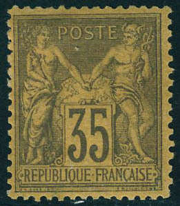 Neuf Avec Charnière N° 93, 35c Violet Noir Sur Jaune, Très Bien Centré, T.B. Signé Calves - Sonstige & Ohne Zuordnung