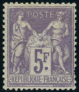 Neuf Avec Charnière N° 95, 5f Violet, Bien Centré, 1 Dent Courte Sinon T.B. - Other & Unclassified