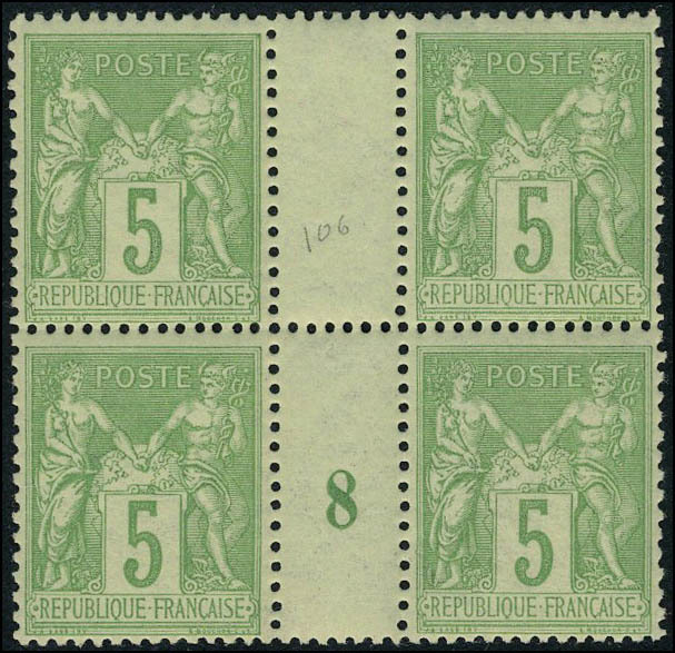 Neuf Sans Charnière N° 106, 5c Vert Jaune Bloc De 4 Millésime 8 T.B. - Other & Unclassified