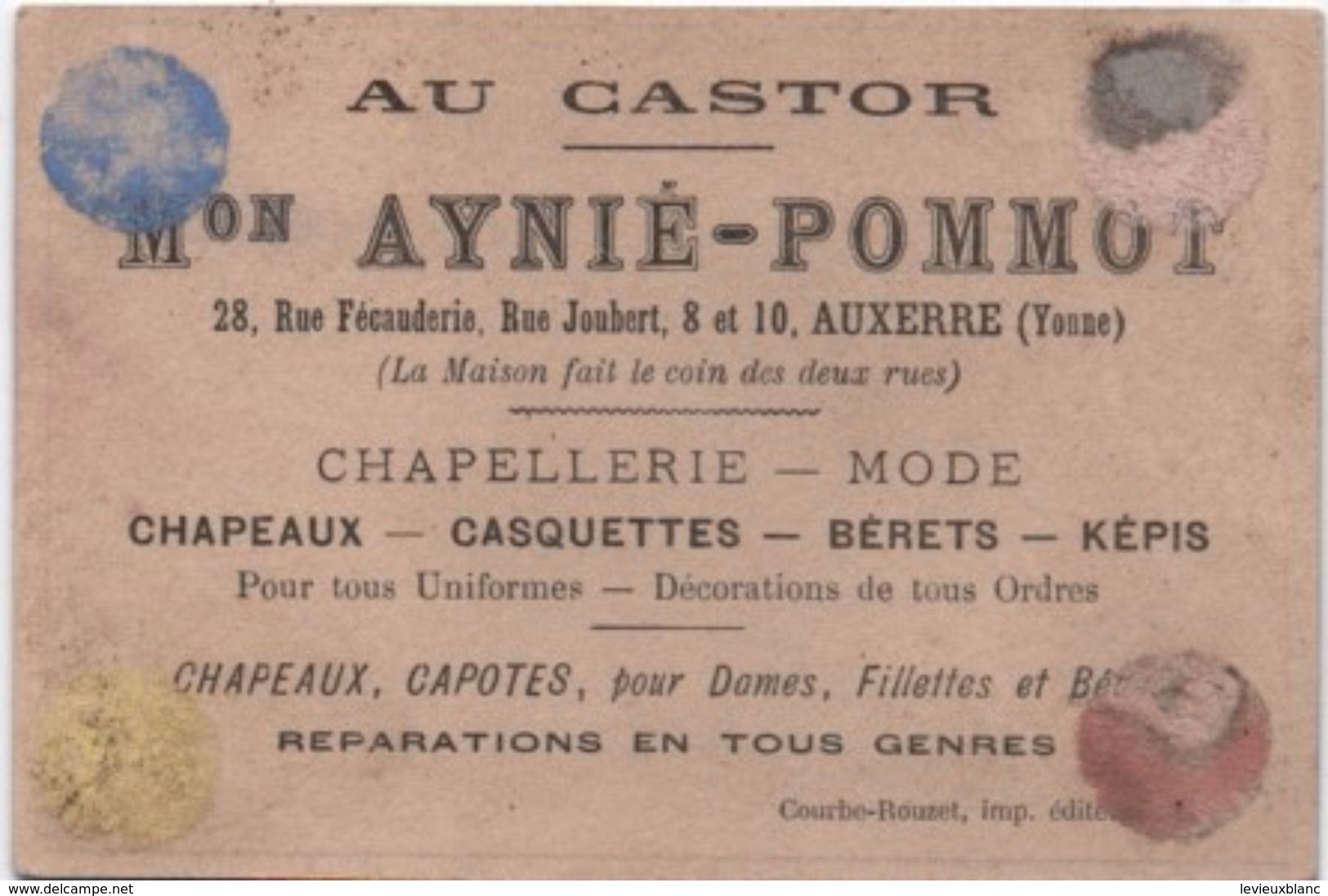 Image/Magasin Chapellerie/Chapeaux/Casquettes/Bérets/Képis/Au Castor/Maison Aymié-Pommot/ AUXERRE/Yonne/Vers1900  IMA242 - Autres & Non Classés