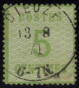 Oblitéré N° 4b, 5c Vert Jaune, Burelage Renversé, Càd Dieuze 13.8.71, T.B. Signé A Brun - Other & Unclassified