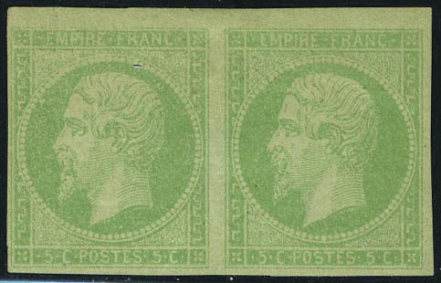 Neuf Avec Charnière N° 8, 5c Vert Jaune, Paire Horizontale, Haut De Feuille T.B. - Altri & Non Classificati