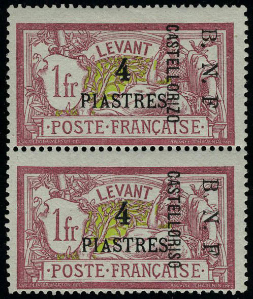 Neuf Sans Charnière N° 12a, 4p Sur 1f Merson Variété Castelloriso, Tenant à Normal T.B., Rare, Signé Gilbert, Timbre Nor - Sonstige & Ohne Zuordnung