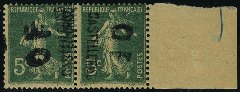 Neuf Avec Charnière N° 37, 5c Vert Paire Hor 1ex Surcharge De Bas En Haut Double Tenant à Normal, Rare, Signé Gilbert - Sonstige & Ohne Zuordnung