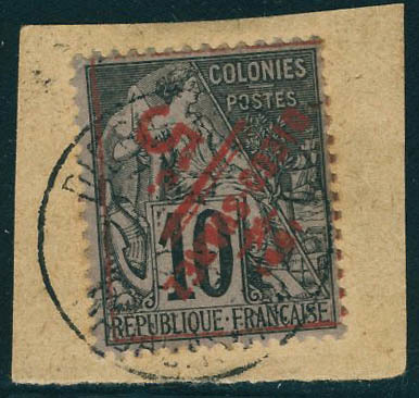 Oblitéré N° 11a, 5c Sur 10c Noir Sur Lilas, Surcharge Renversée Sur Petit Fragment, T.B. Signé Calves - Andere & Zonder Classificatie