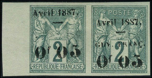 Neuf Avec Charnière N° 3, 0.05 Sur 2c Vert, Paire Hor, Bdf, Dont 1ex Surcharge Partielle Sans Guy. Franc. T.B. Rare, Sig - Other & Unclassified