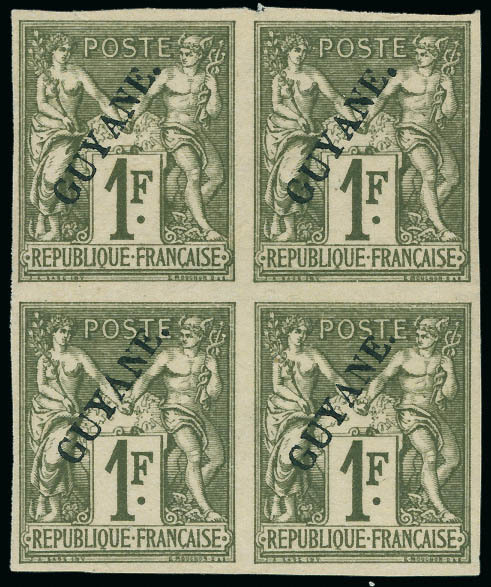 Neuf Sans Gomme N° 15, 1f Olive, Bloc De 4, Superbe, Rare - Other & Unclassified