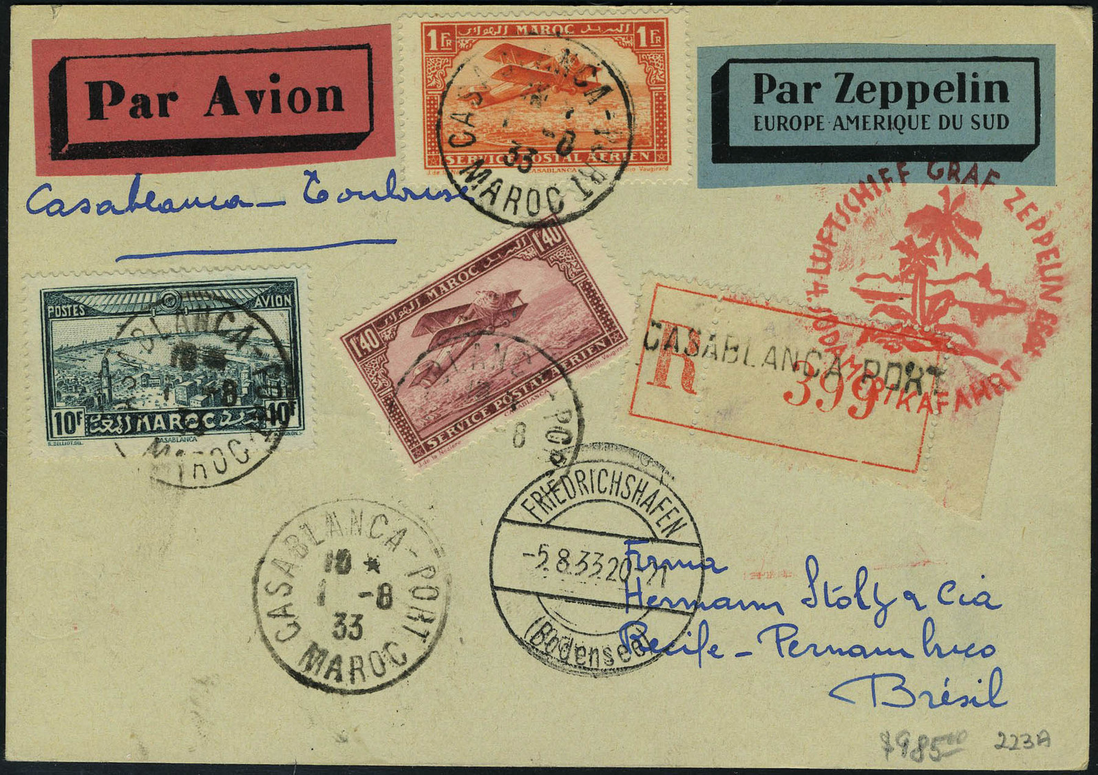 Lettre Zeppelin 4è SAF 1933 Pour Le Brésil, T.B. - Altri & Non Classificati