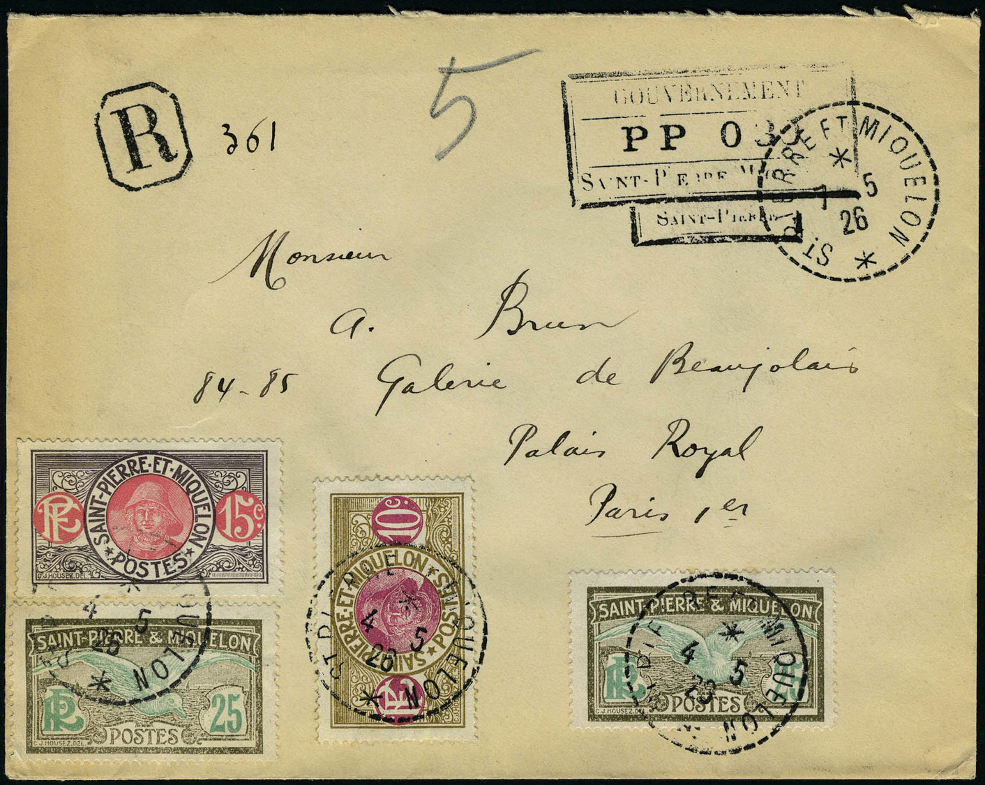 Lettre N° 128A, LR Affranchie Avec Cachet PP 030 + TP N° 82A, 109 Et 110 X 2. Càd St Pierre Et Miquelon 4.5.26 Pour Pari - Sonstige & Ohne Zuordnung