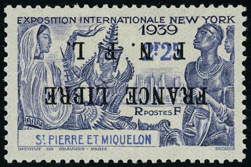 Neuf Avec Charnière N° 282A, 2.25 Expo De New York, Surcharge France Libre Renversée, T.B. Signé Calves - Sonstige & Ohne Zuordnung