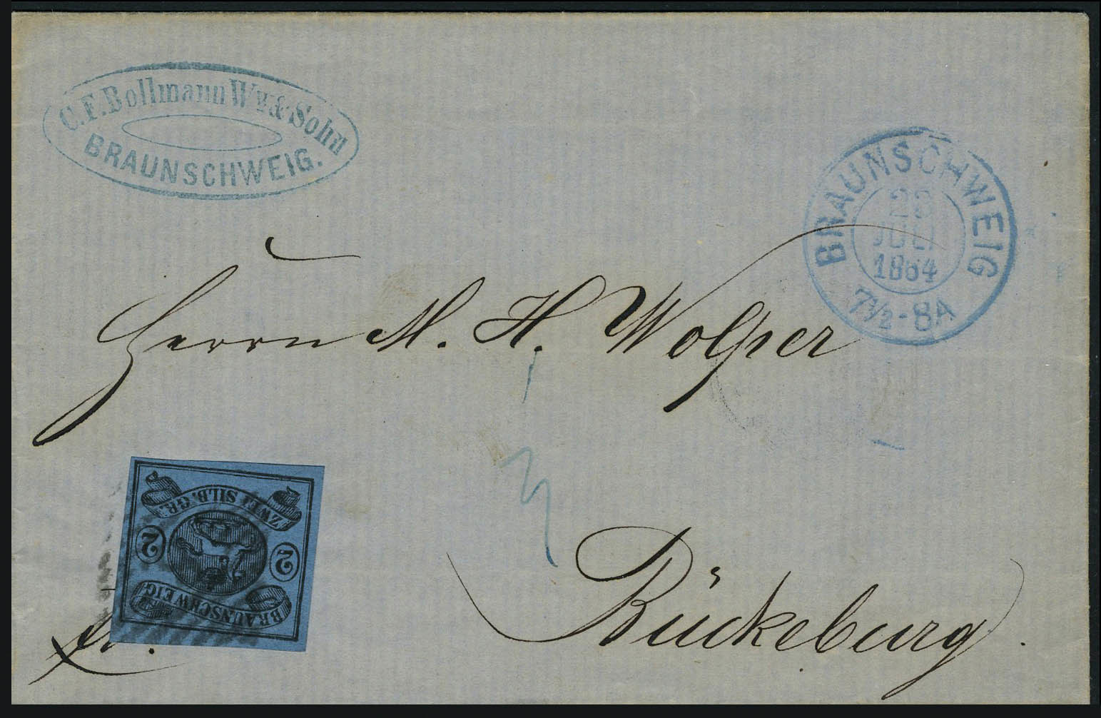 Lettre N° 8, 2s Noir Sur Bleu Superbe Obl Sur L 26 Juil 1864 - Altri & Non Classificati